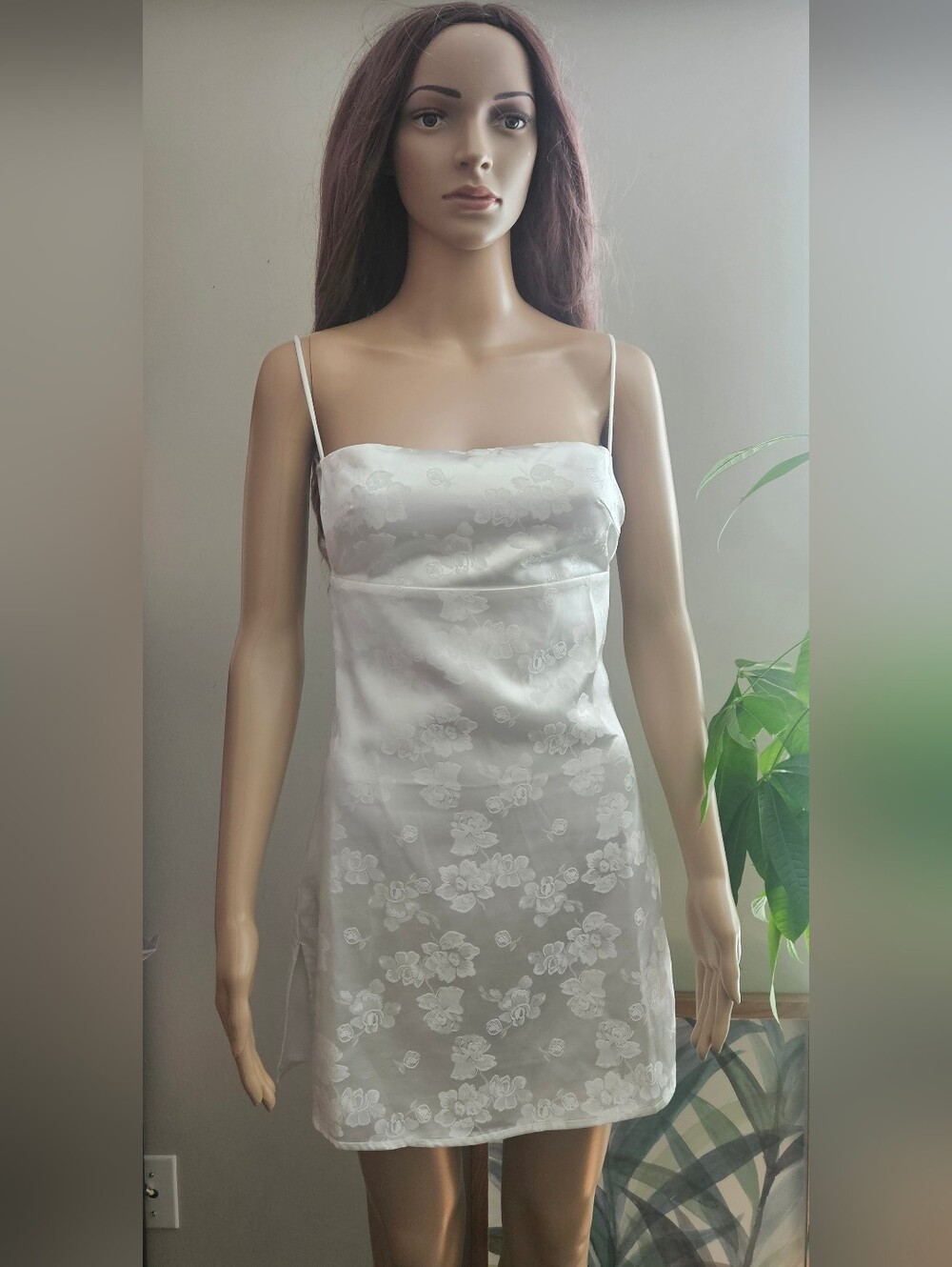 Lucy in the Sky White Floral Satin Slip Mini Dress Backless Strappy